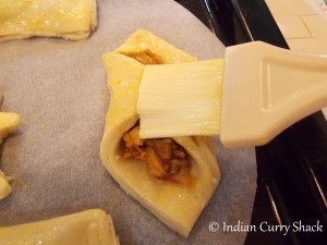 Puff Pastry - Egg coating being applied - Indian Curry Shack